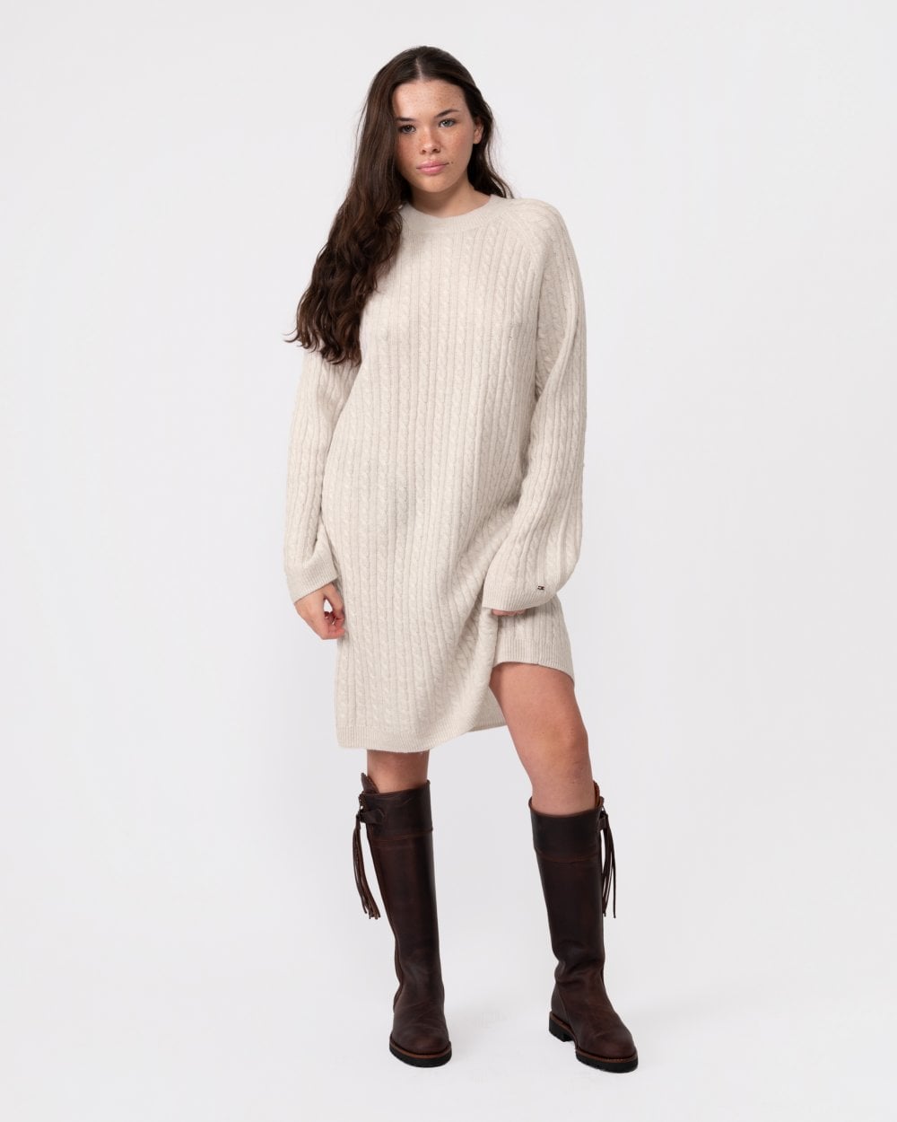 Tommy Hilfiger Cable Knit Womens Relaxed Jumper Dress - Cashmere Creme