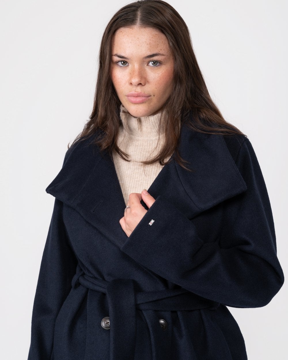 Tommy Hilfiger Wool Blend Womens Belted Funnel Jacket
