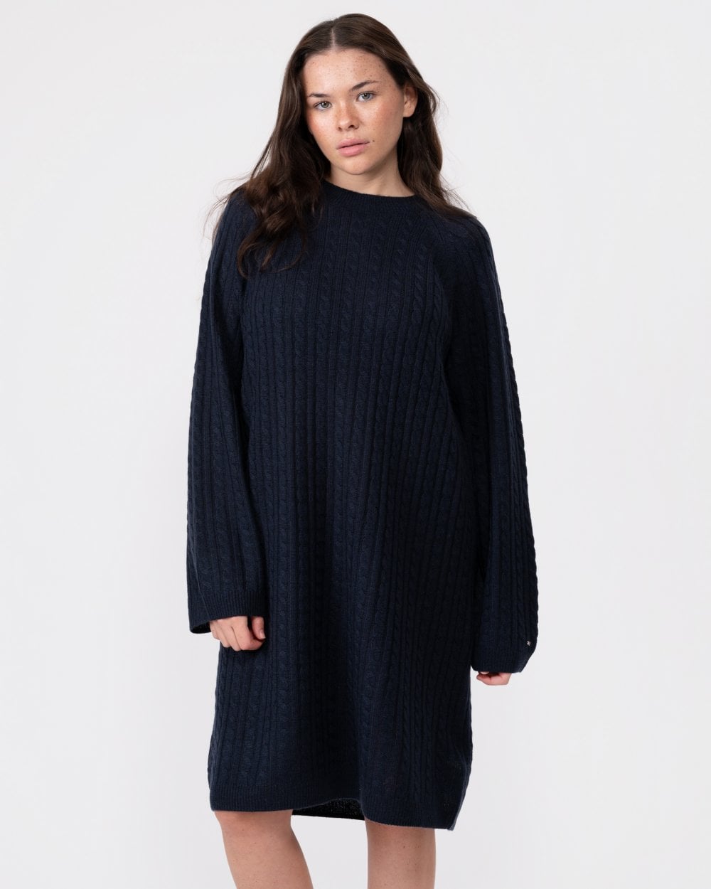 Tommy Hilfiger Cable Knit Womens Relaxed Jumper Dress - Desert Sky