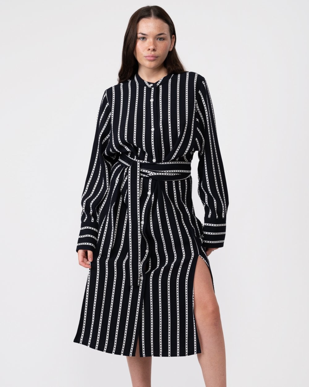 Tommy Hilfiger Argyle Stripe Long Sleeve Womens Midi Shirt Dress