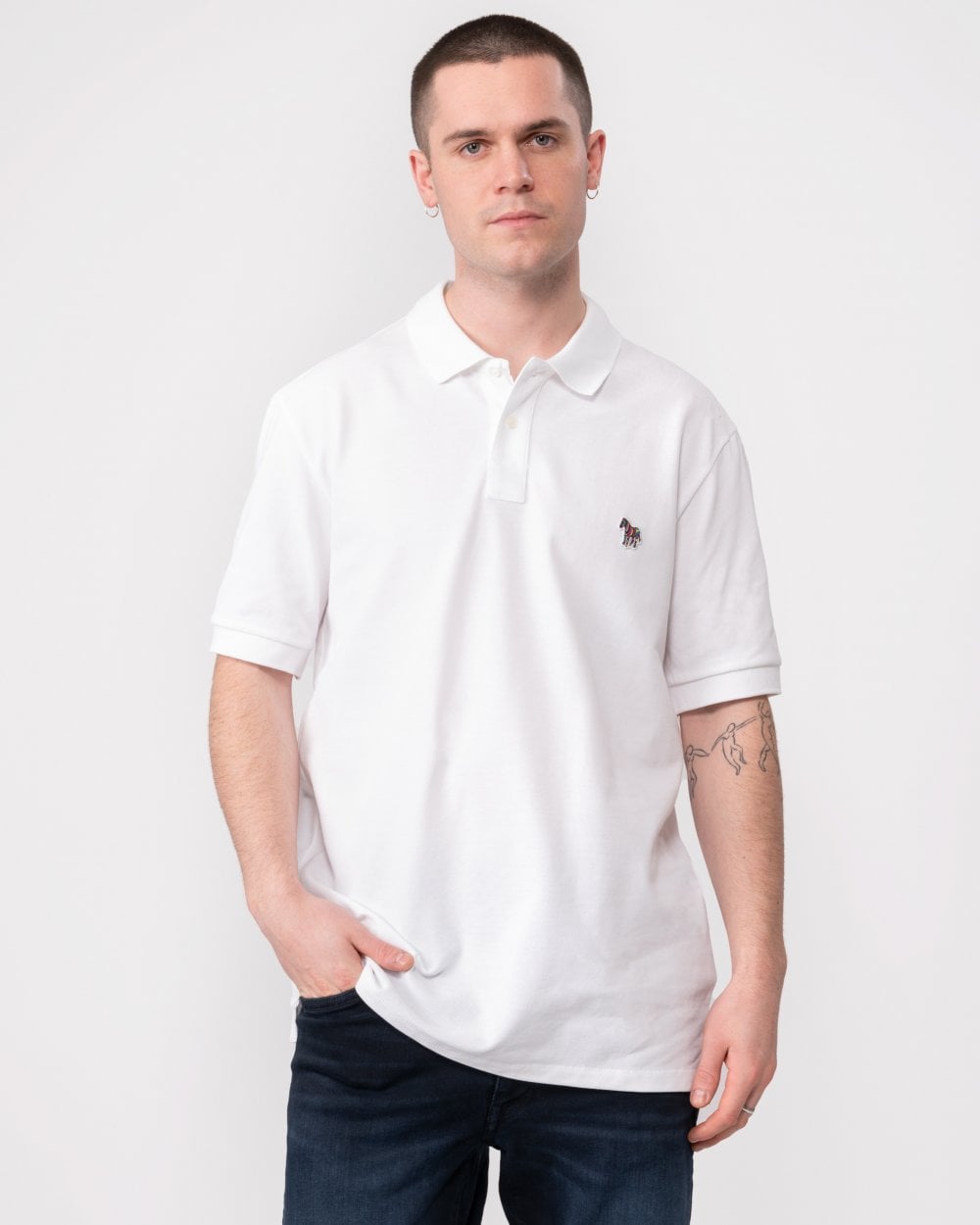 PS Paul Smith Mens Regular Fit Cotton-Piqué Zebra Logo Polo Shirt - 01 White