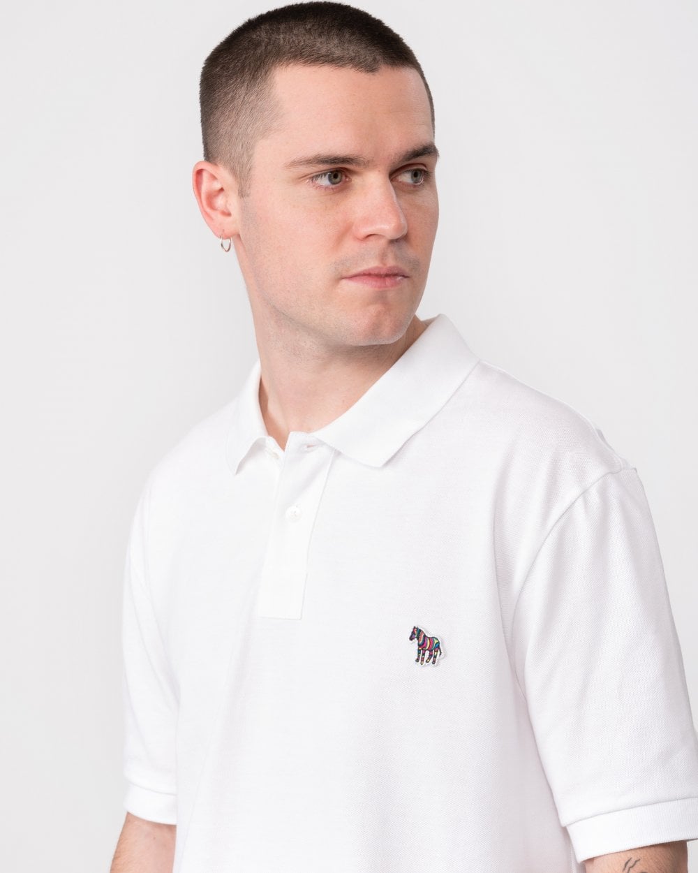 PS Paul Smith Mens Regular Fit Cotton-Piqué Zebra Logo Polo Shirt - 01 White