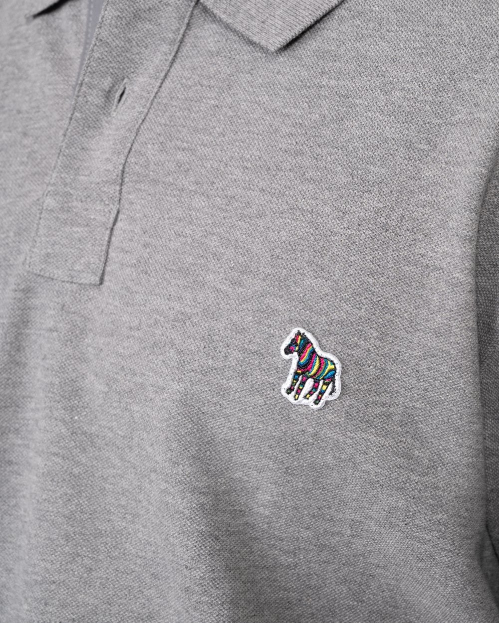 PS Paul Smith Mens Regular Fit Cotton-Piqué Zebra Logo Polo Shirt - 72 Grey Melange