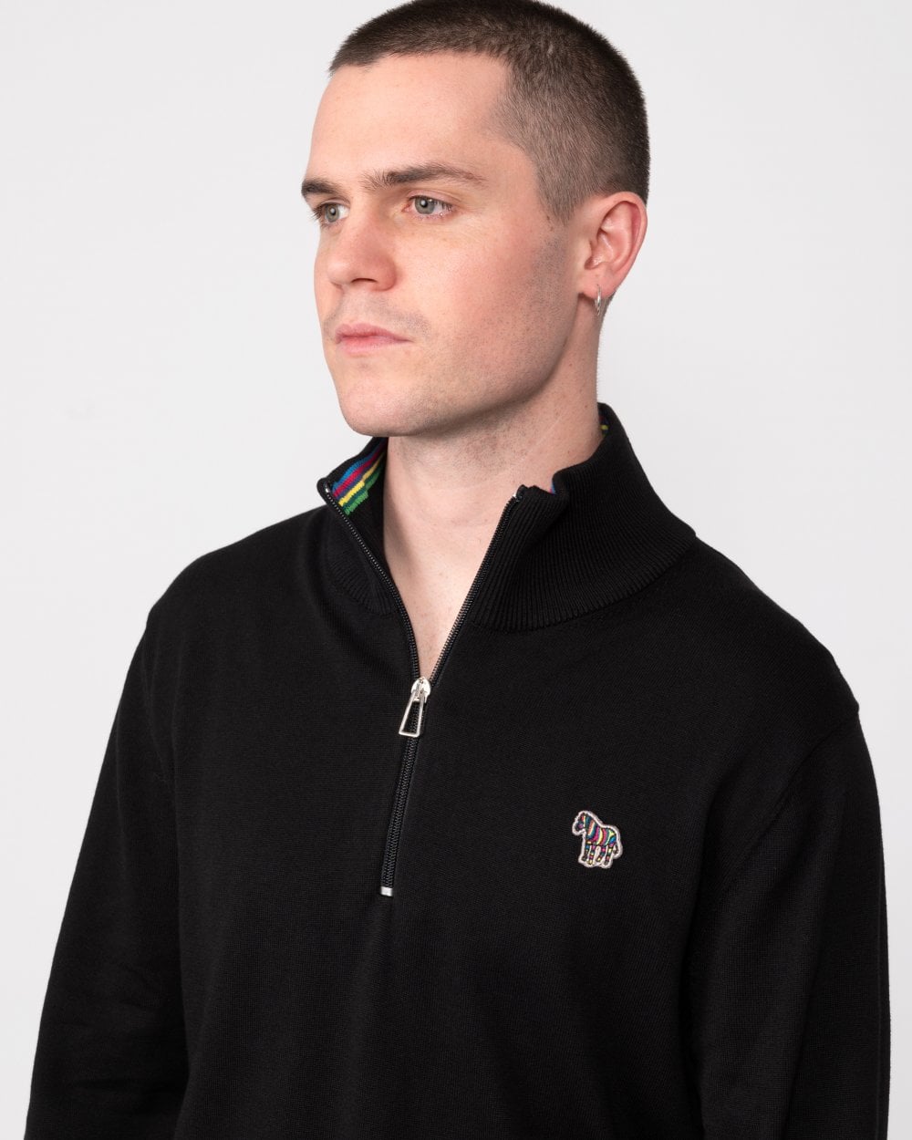 PS Paul Smith Mens Zip Neck Zebra Badge Sweater - 79 Black