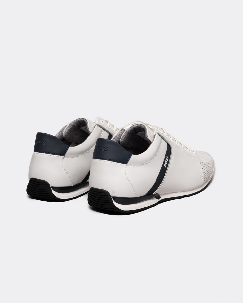 BOSS Orange Saturn Mens Low Profile Leather Trainers With Odour-Control Lining NOS - White 100