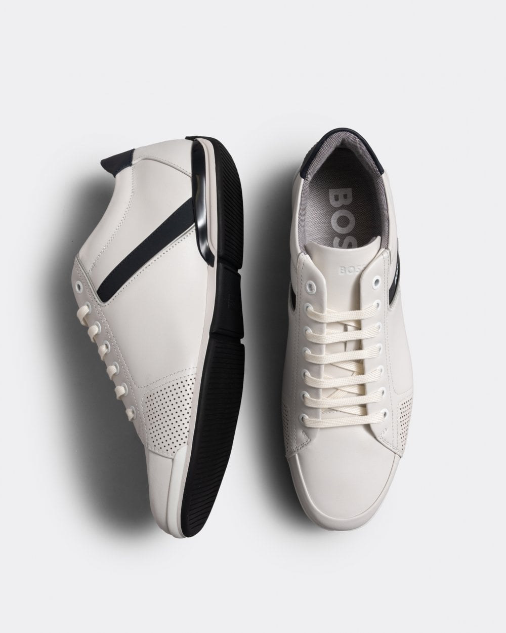 BOSS Orange Saturn Mens Low Profile Leather Trainers With Odour-Control Lining NOS - White 100