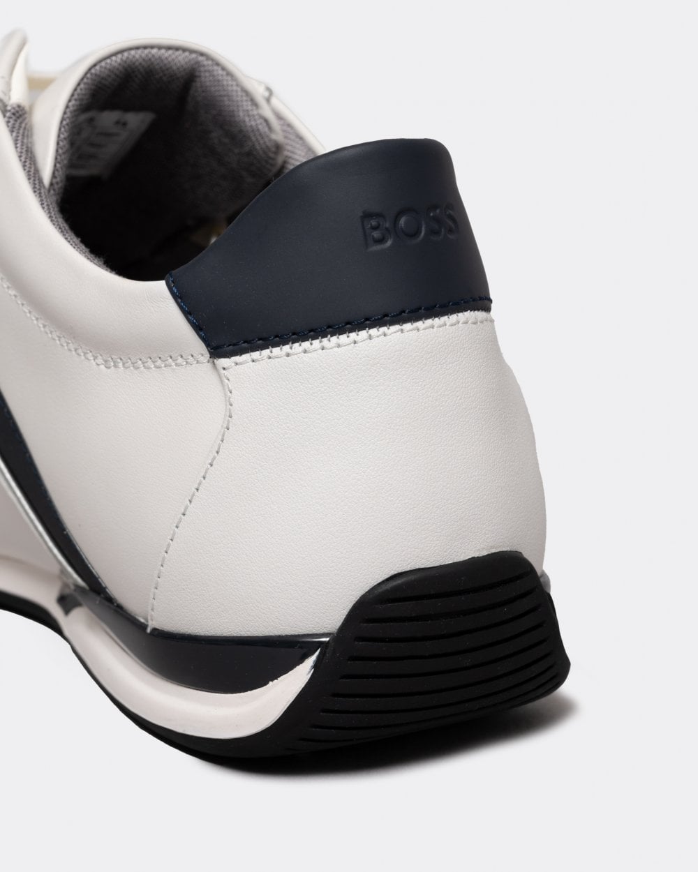 BOSS Orange Saturn Mens Low Profile Leather Trainers With Odour-Control Lining NOS - White 100