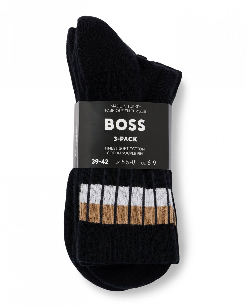 BOSS Orange BOSS Orange 3-Pack Mens Quarter Length Rib Stripe Combed Cotton Socks