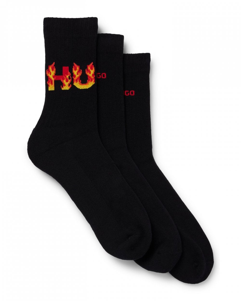 HUGO 3-Pack Rib Flames Mens Quarter Length Combed Cotton Socks