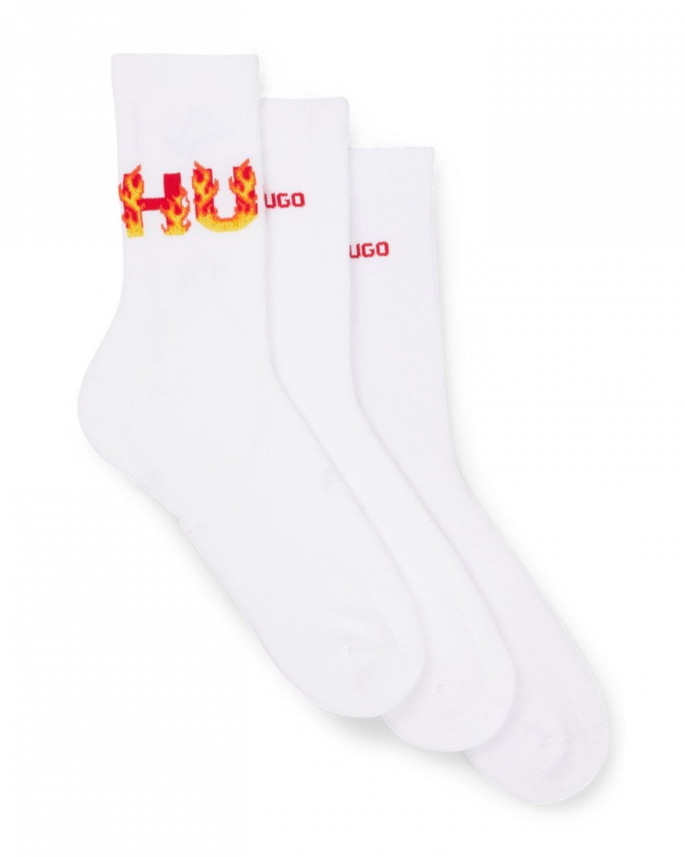 HUGO 3-Pack Rib Flames Mens Quarter Length Combed Cotton Socks