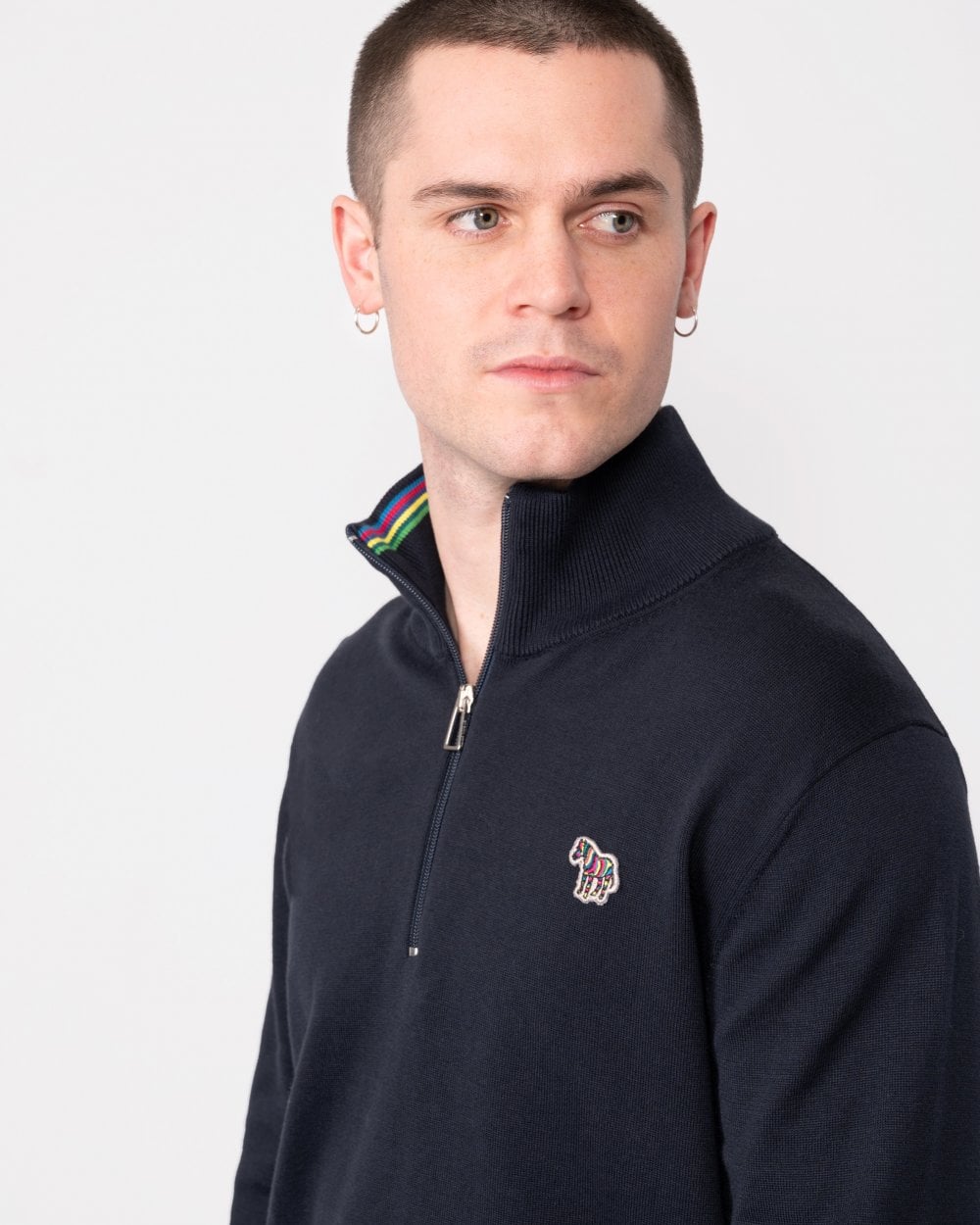 PS Paul Smith Mens Zip Neck Zebra Badge Sweater - 49 Very Dark Navy