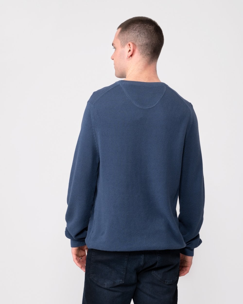 GANT Mens Cotton Pique Crew Neck Jumper - 403 Dusty Blue Sea