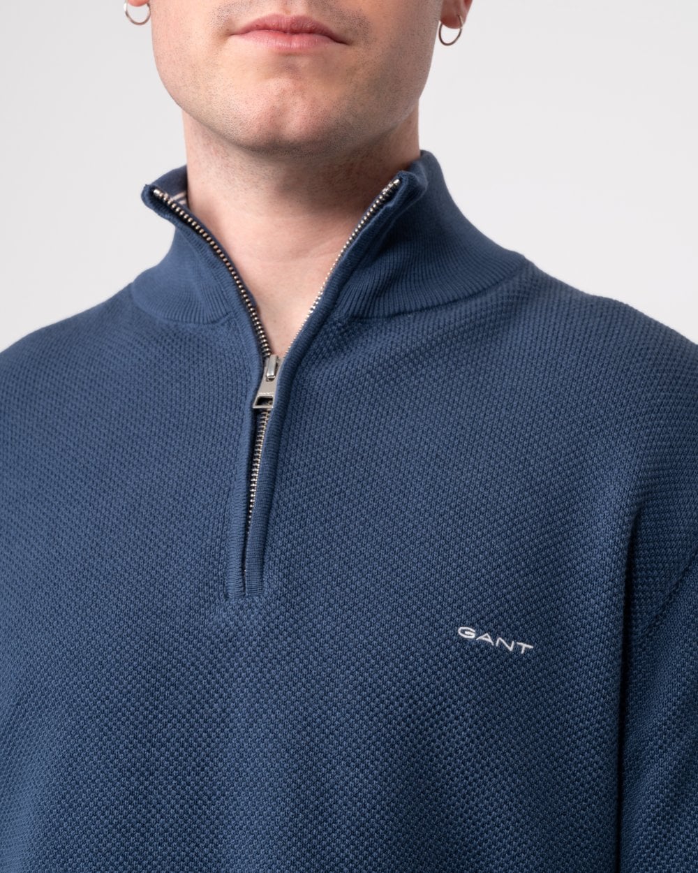 GANT Mens Cotton Pique Half Zip Jumper - 403 Dusty Blue Sea