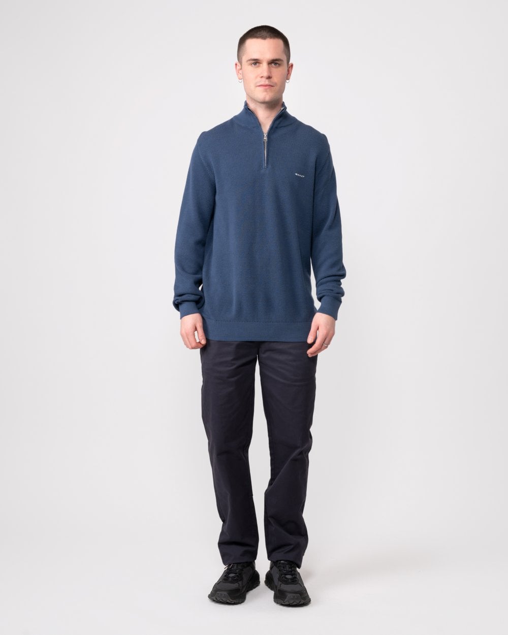 GANT Mens Cotton Pique Half Zip Jumper - 403 Dusty Blue Sea