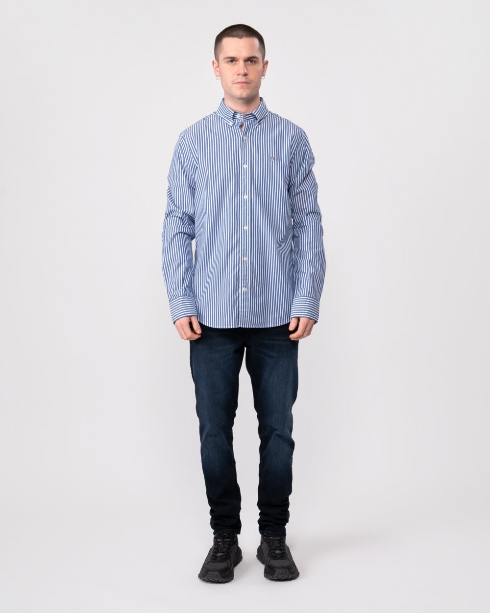 GANT Mens Slim Fit Striped Poplin Shield Shirt - 436 College Blue