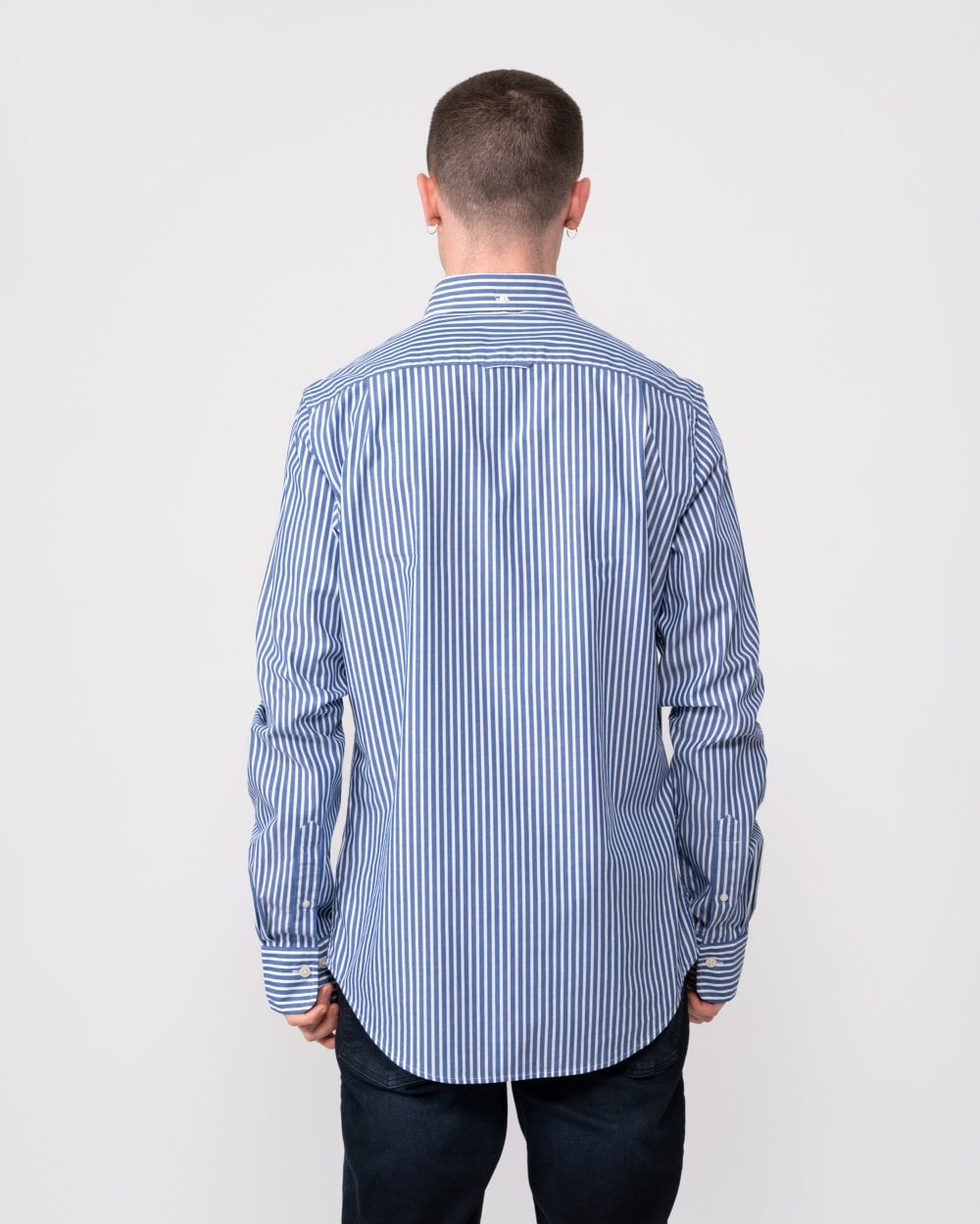 GANT Mens Slim Fit Striped Poplin Shield Shirt - 436 College Blue