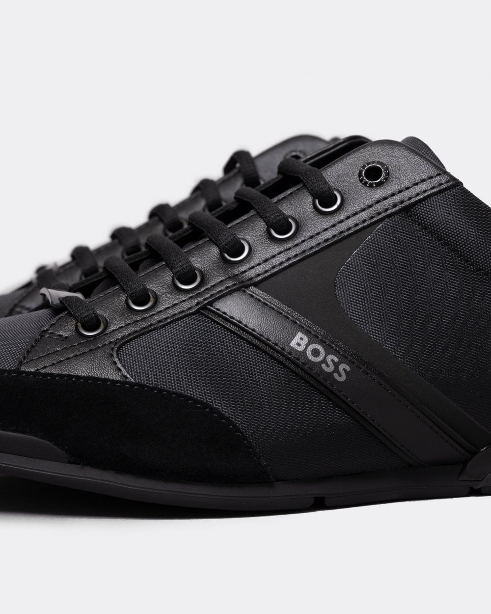 BOSS Orange Saturn Mens Low Profile Mixed Material Trainers With Suede and Faux Leather NOS - Black 001
