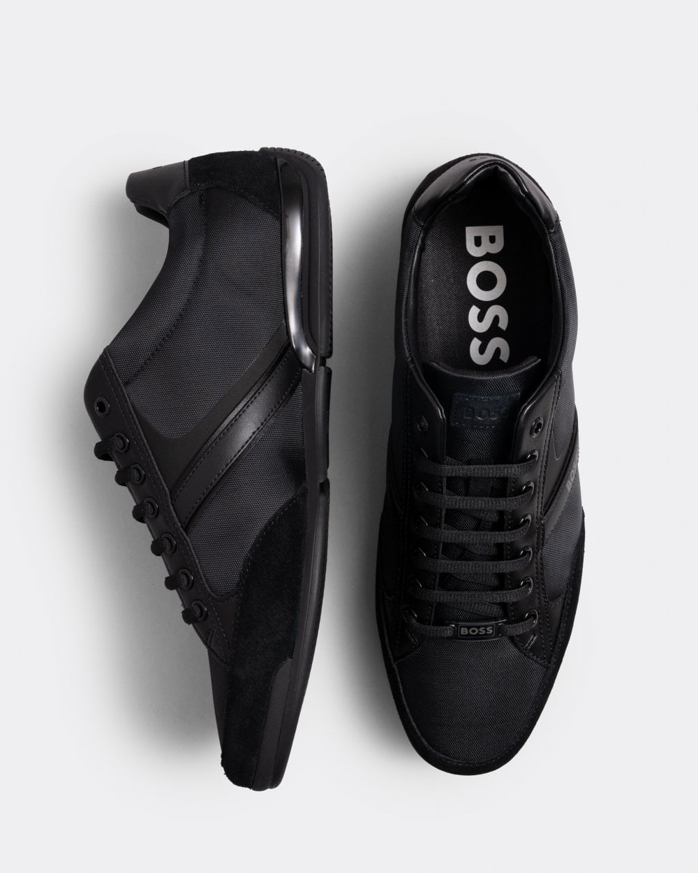 BOSS Orange Saturn Mens Low Profile Mixed Material Trainers With Suede and Faux Leather NOS - Black 001