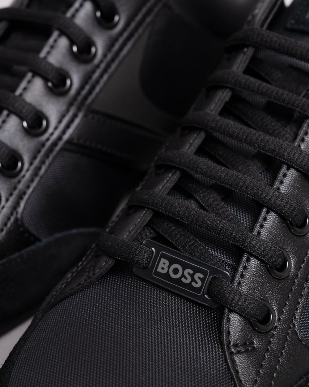 BOSS Orange Saturn Mens Low Profile Mixed Material Trainers With Suede and Faux Leather NOS - Black 001