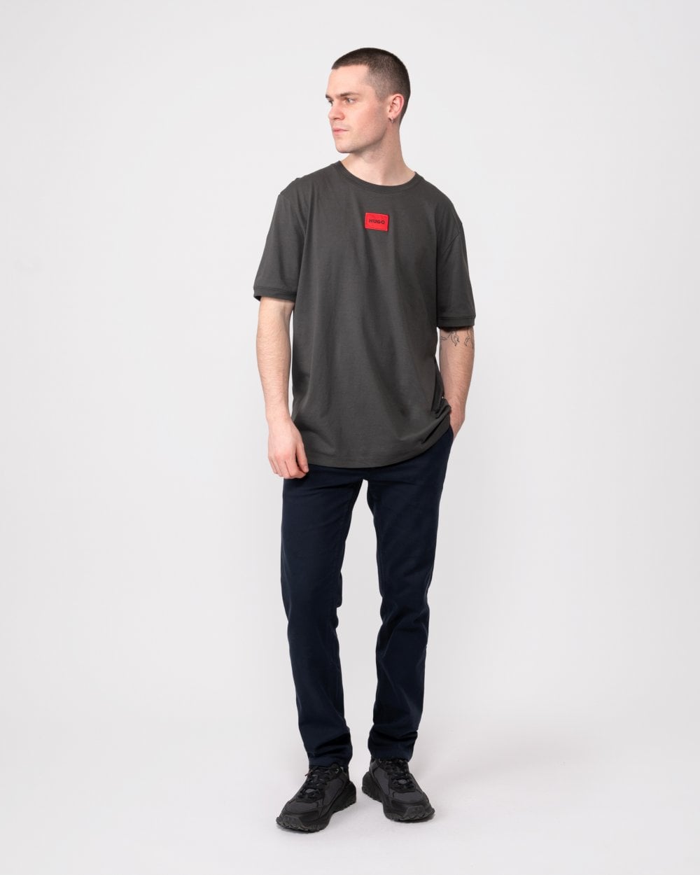 HUGO Diragolino212 Label Logo Mens T-Shirt - Dark Grey 023