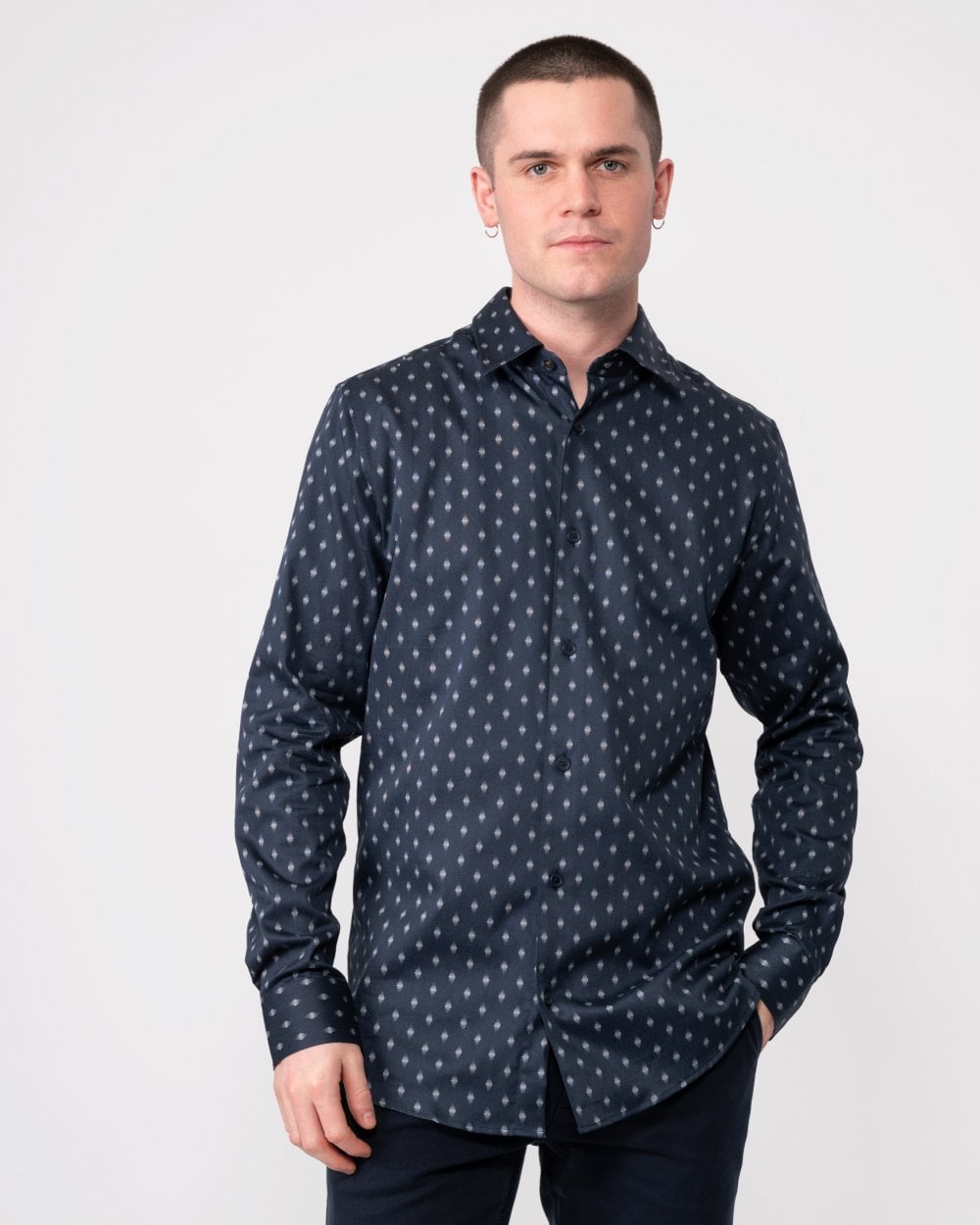 Ted Baker Ardea Mens Long Sleeve Geometric Print Shirt - Navy