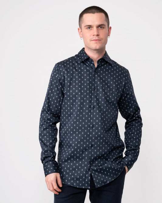 Ted Baker Ardea Mens Long Sleeve Geometric Print Shirt - Navy
