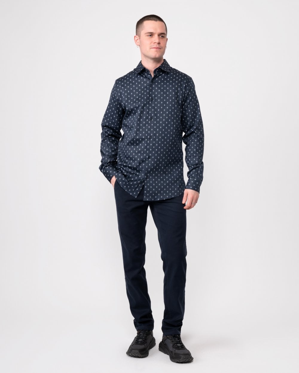 Ted Baker Ardea Mens Long Sleeve Geometric Print Shirt - Navy