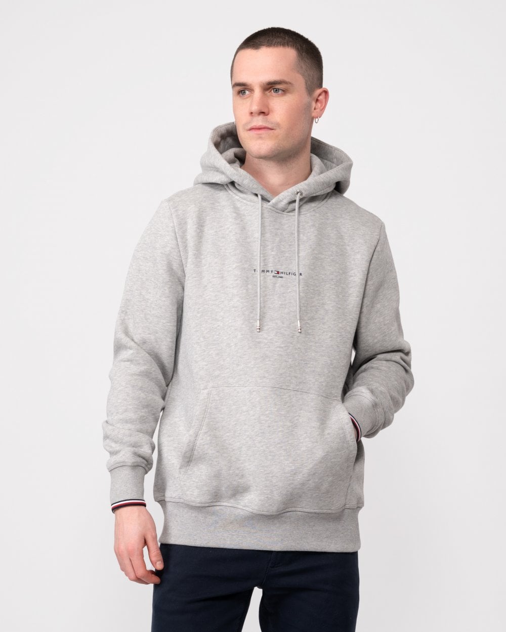 Tommy Hilfiger Tommy Logo Tipped Mens Hoodie - Light Grey Heather