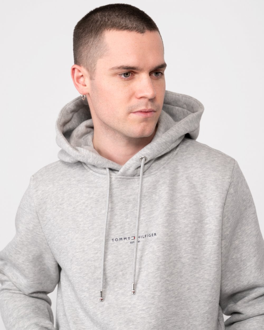 Tommy Hilfiger Tommy Logo Tipped Mens Hoodie - Light Grey Heather