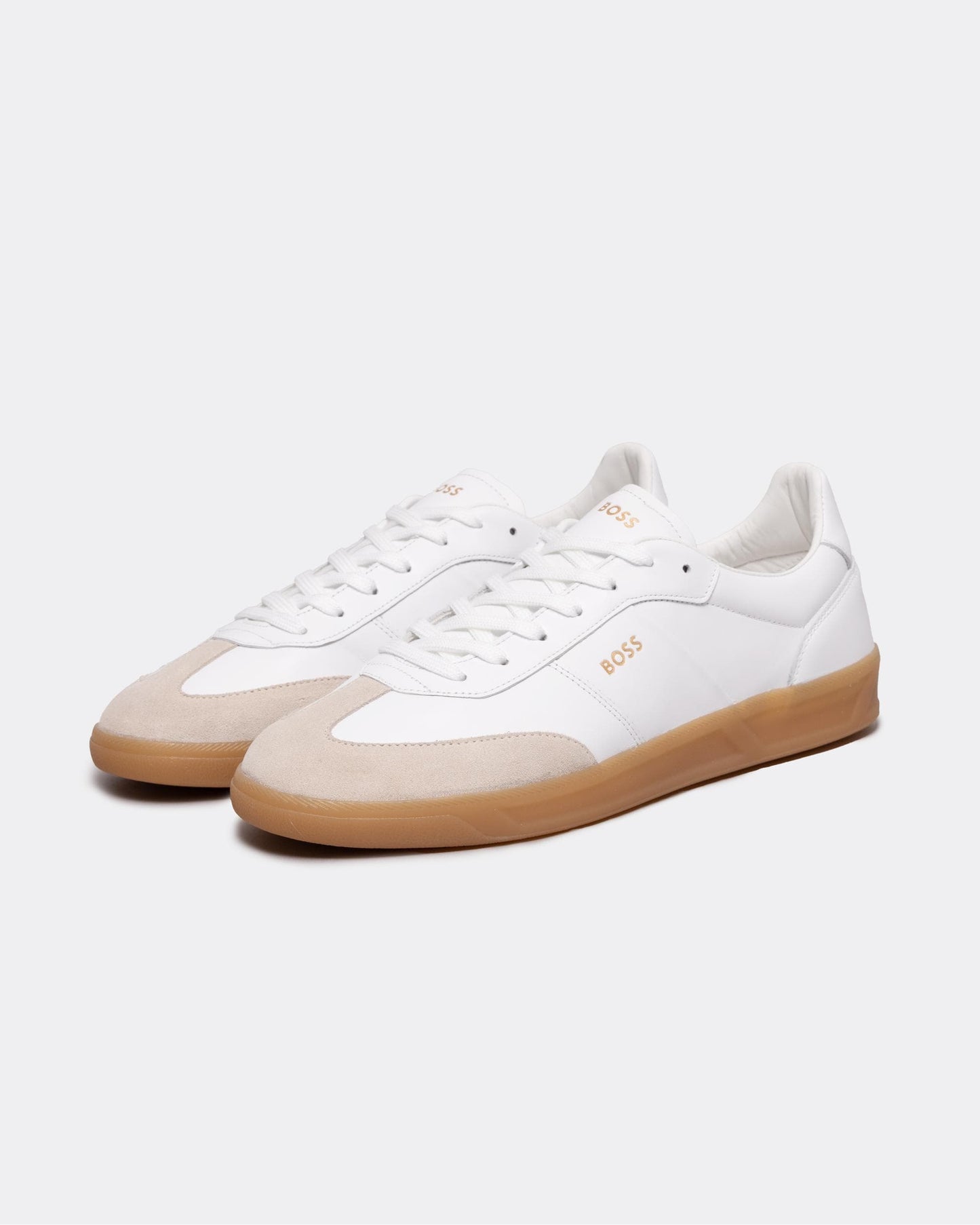 BOSS Orange Brandon Mens Leather and Suede Trainers with Embossed Logos