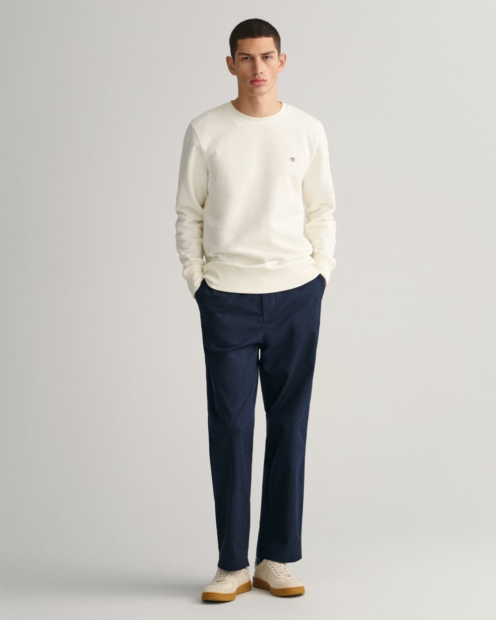 GANT Mens Regular Fit Shield Logo Crew Neck Sweatshirt - 113 Eggshell
