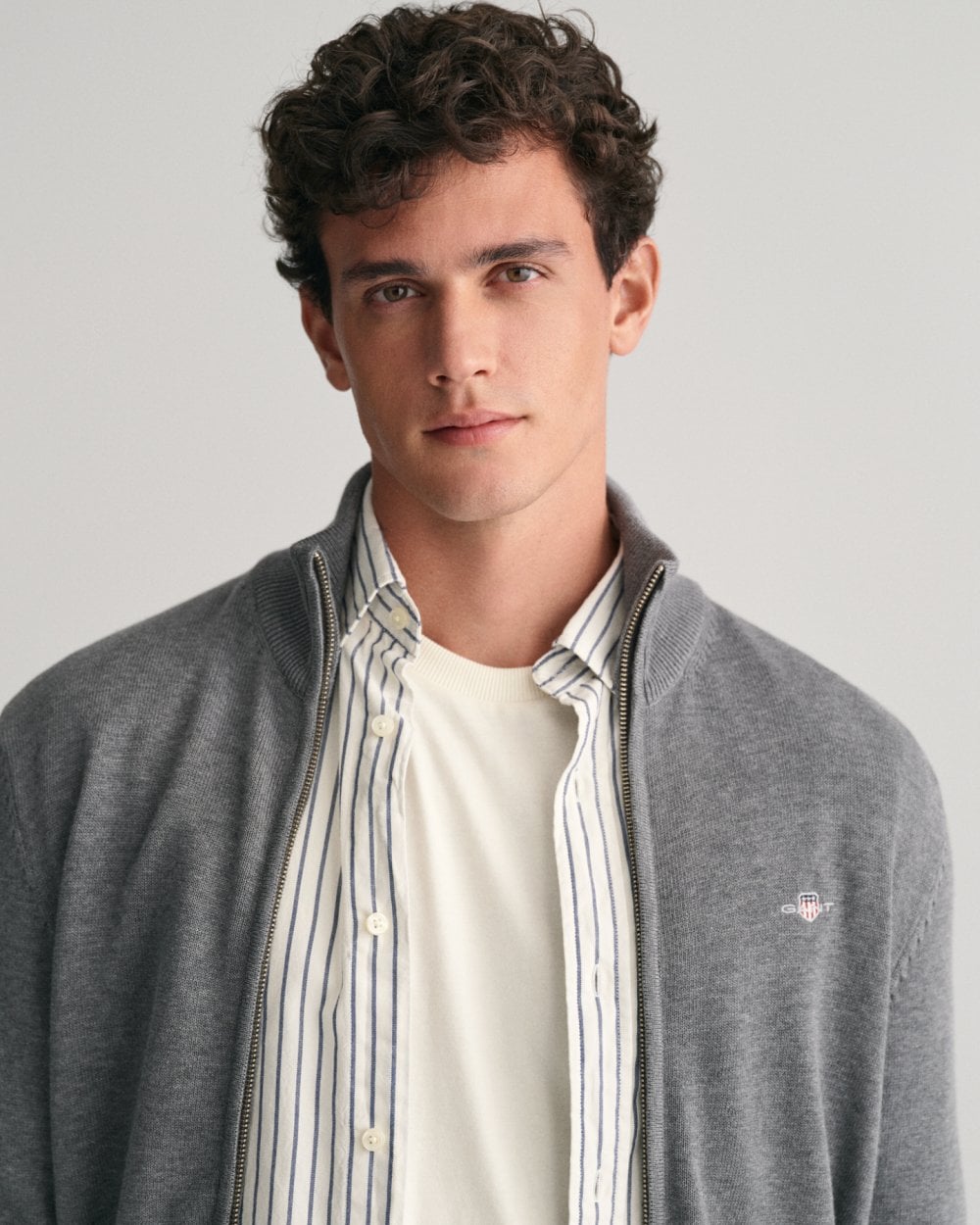 GANT Mens Casual Cotton Zip Cardigan - 92 Dark Grey Melange