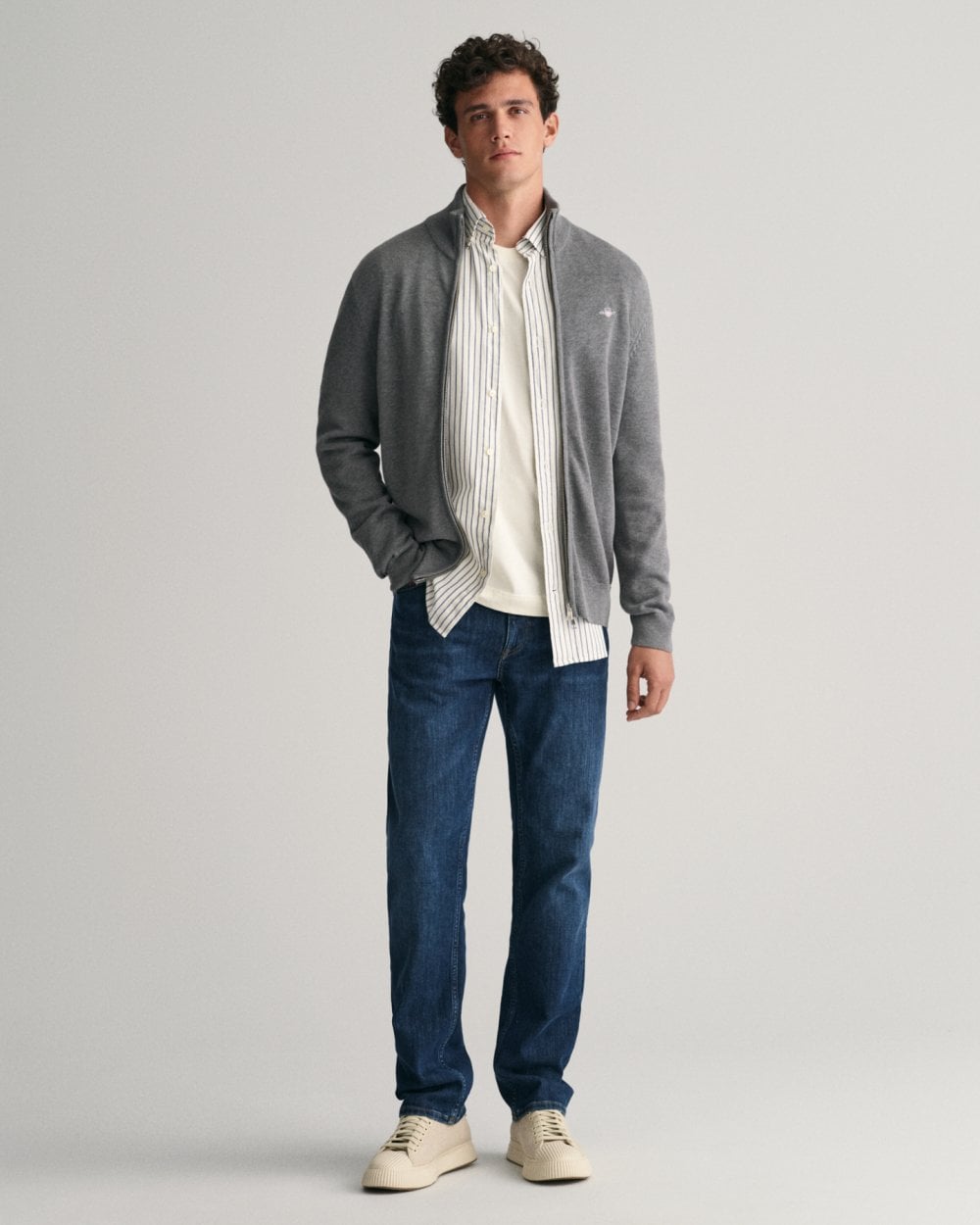 GANT Mens Casual Cotton Zip Cardigan - 92 Dark Grey Melange
