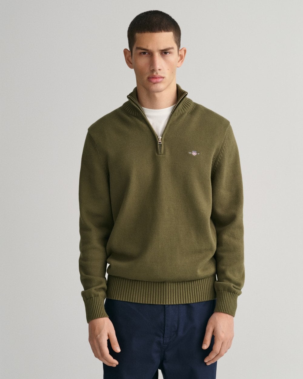 GANT Mens Casual Cotton Half Zip Jumper - 301 Juniper Green