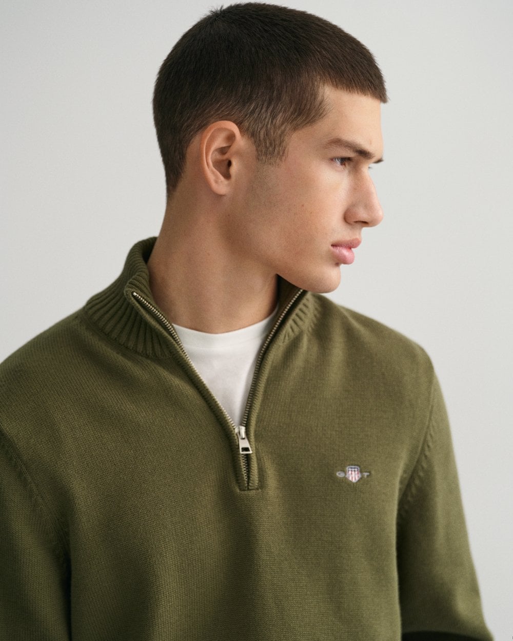 GANT Mens Casual Cotton Half Zip Jumper - 301 Juniper Green