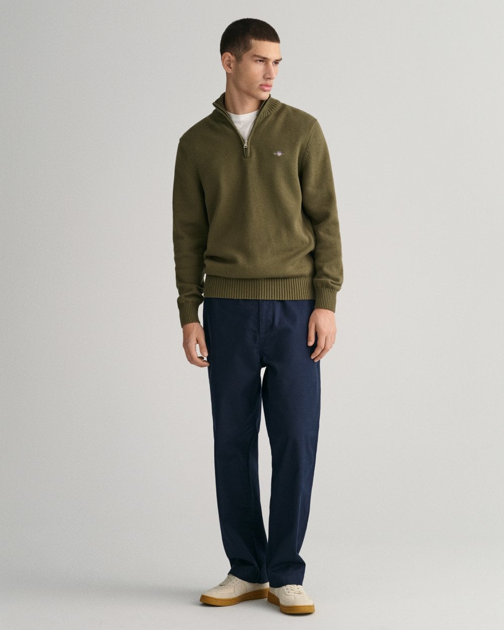 GANT Mens Casual Cotton Half Zip Jumper - 301 Juniper Green