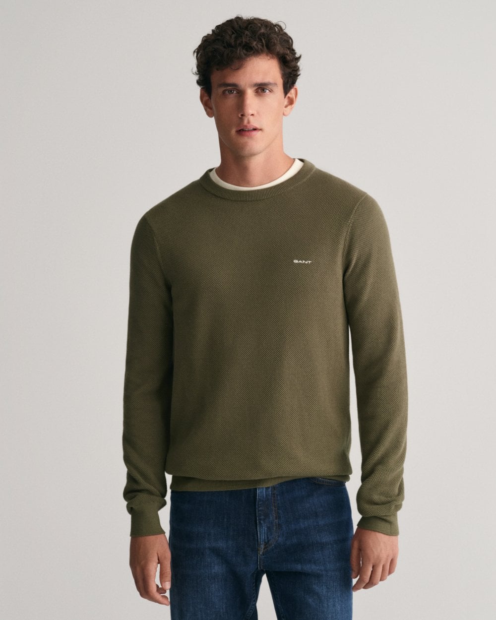 GANT Mens Cotton Pique Crew Neck Jumper