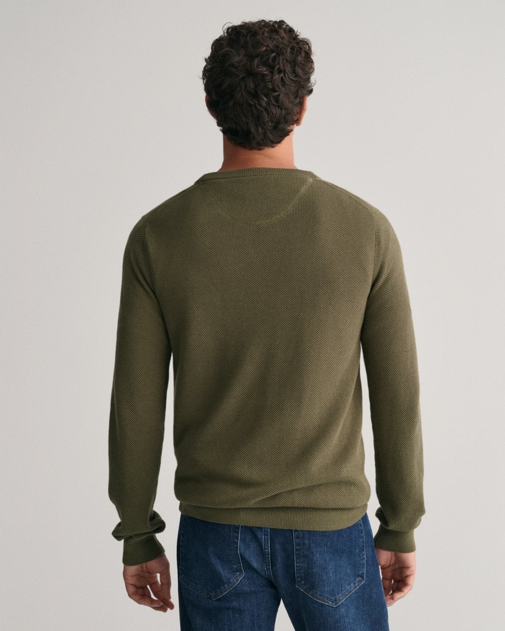GANT Mens Cotton Pique Crew Neck Jumper - 301 Juniper Green