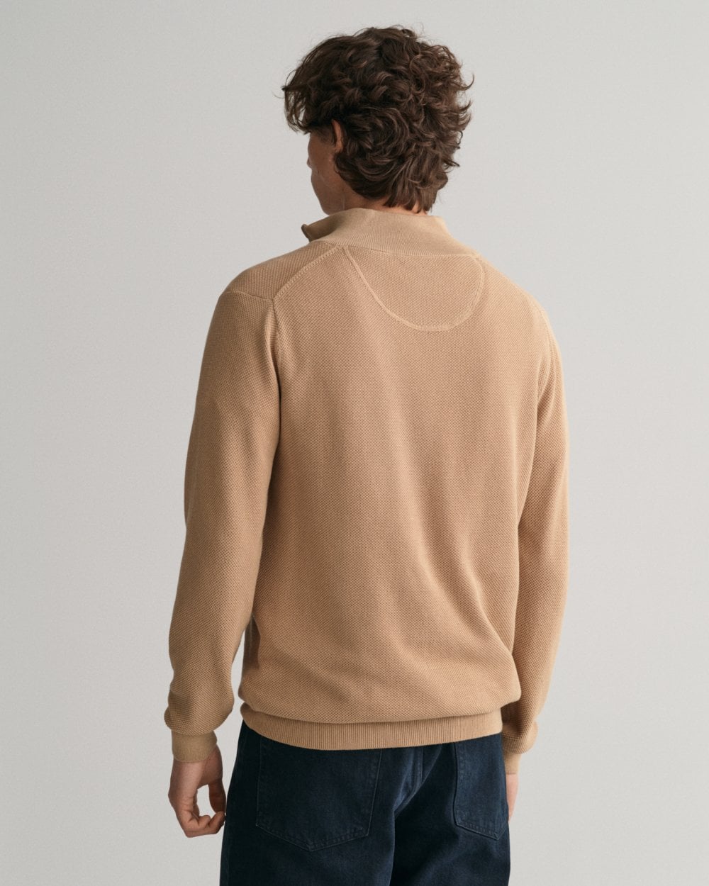 GANT Mens Cotton Pique Half Zip Jumper - 248 Dark Khaki