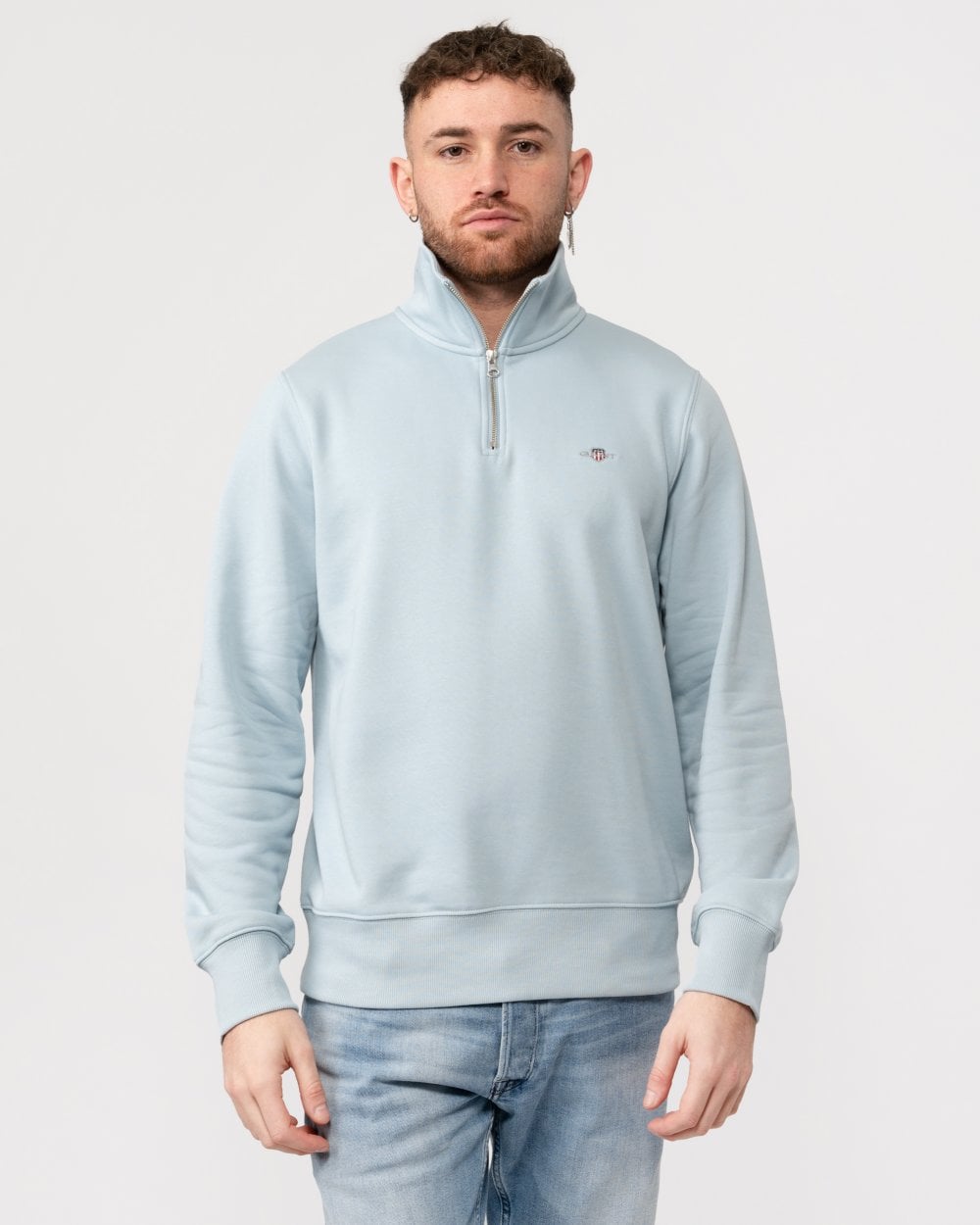 GANT Mens Regular Fit Shield Logo Half Zip Sweatshirt - 402 Stormy Sea