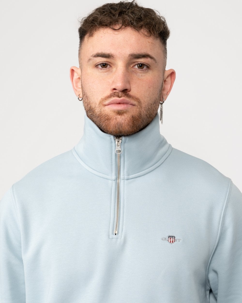 GANT Mens Regular Fit Shield Logo Half Zip Sweatshirt - 402 Stormy Sea