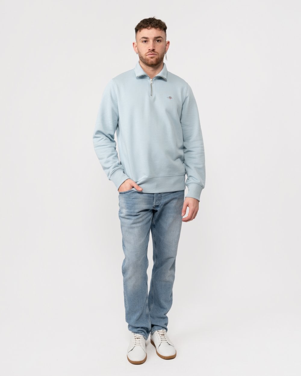 GANT Mens Regular Fit Shield Logo Half Zip Sweatshirt - 402 Stormy Sea