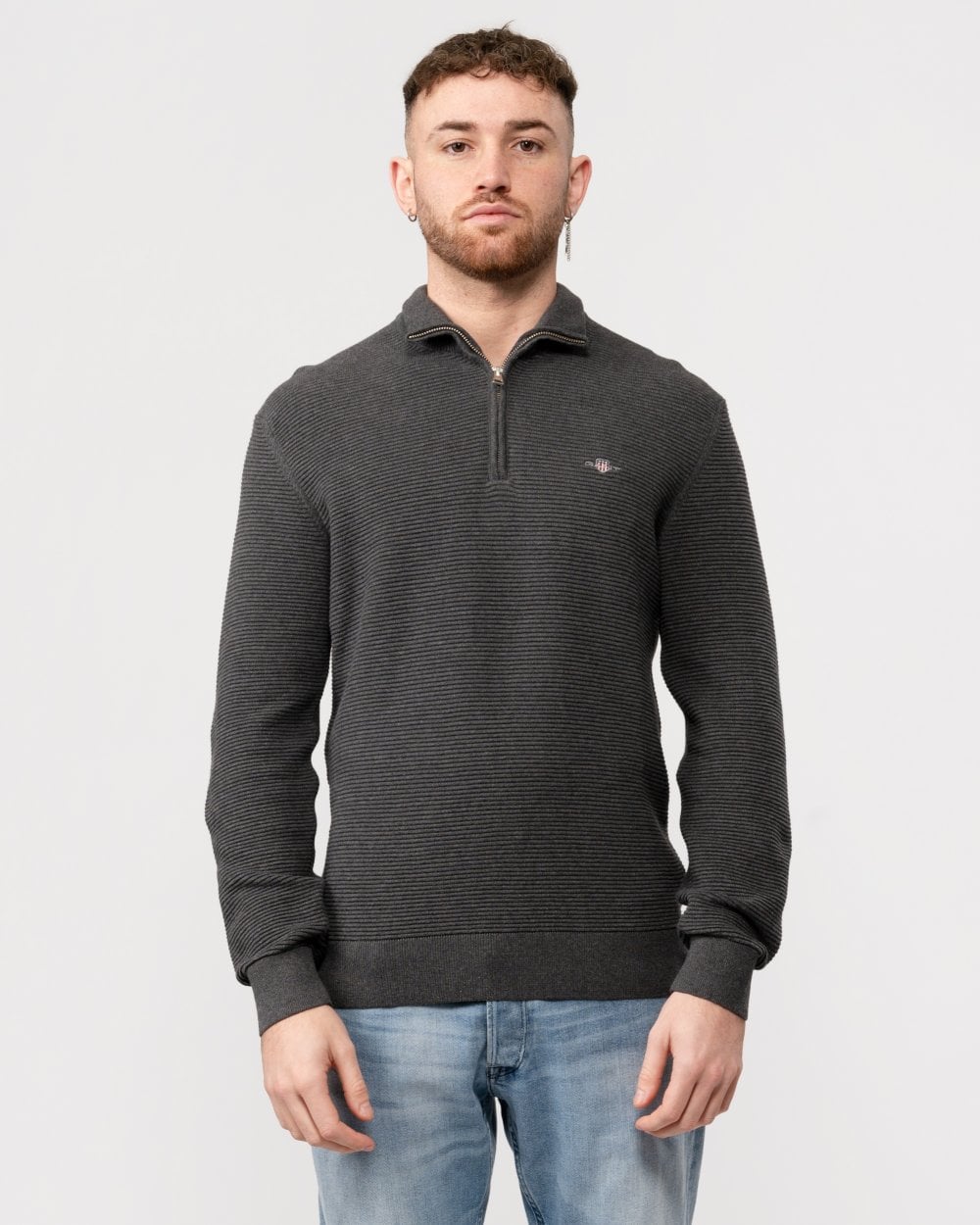 GANT Mens Textured Cotton Half Zip Jumper