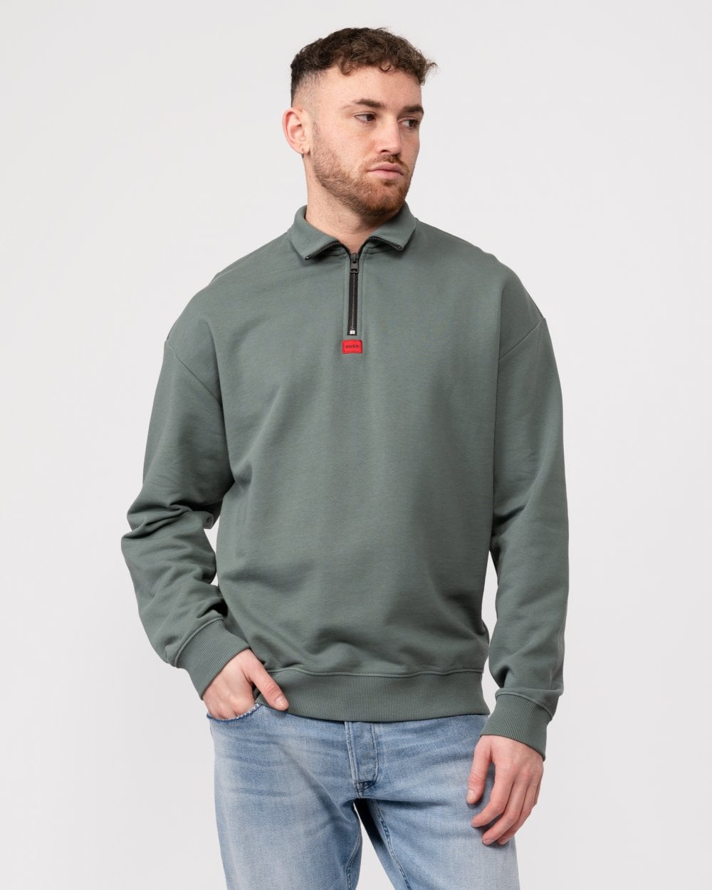 HUGO Durty Mens 1/4 Zip Funnel Neck Sweatshirt