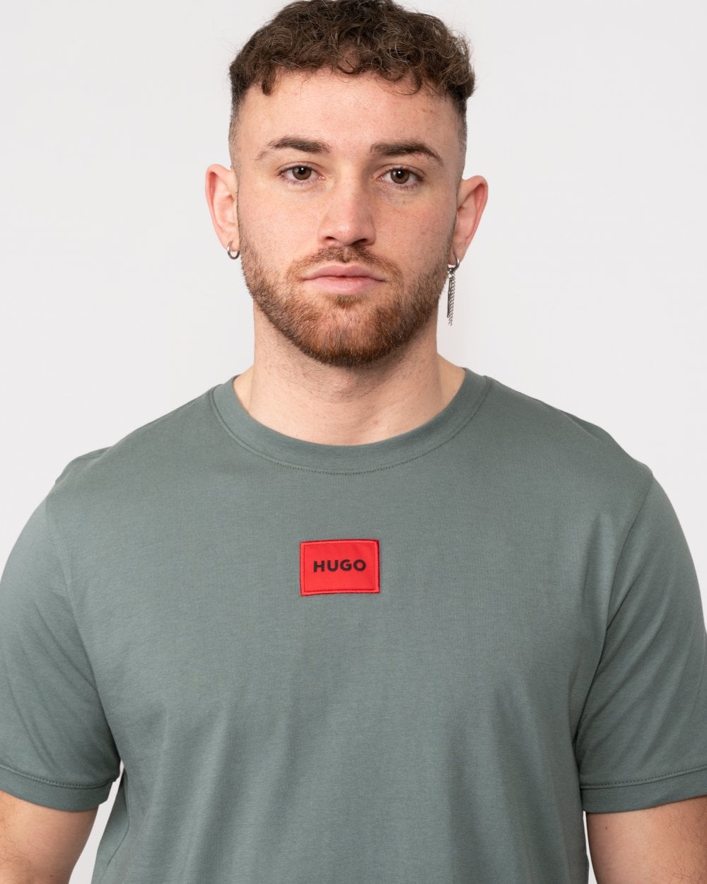 HUGO Diragolino212 Label Logo Mens T-Shirt - Dark Green 307