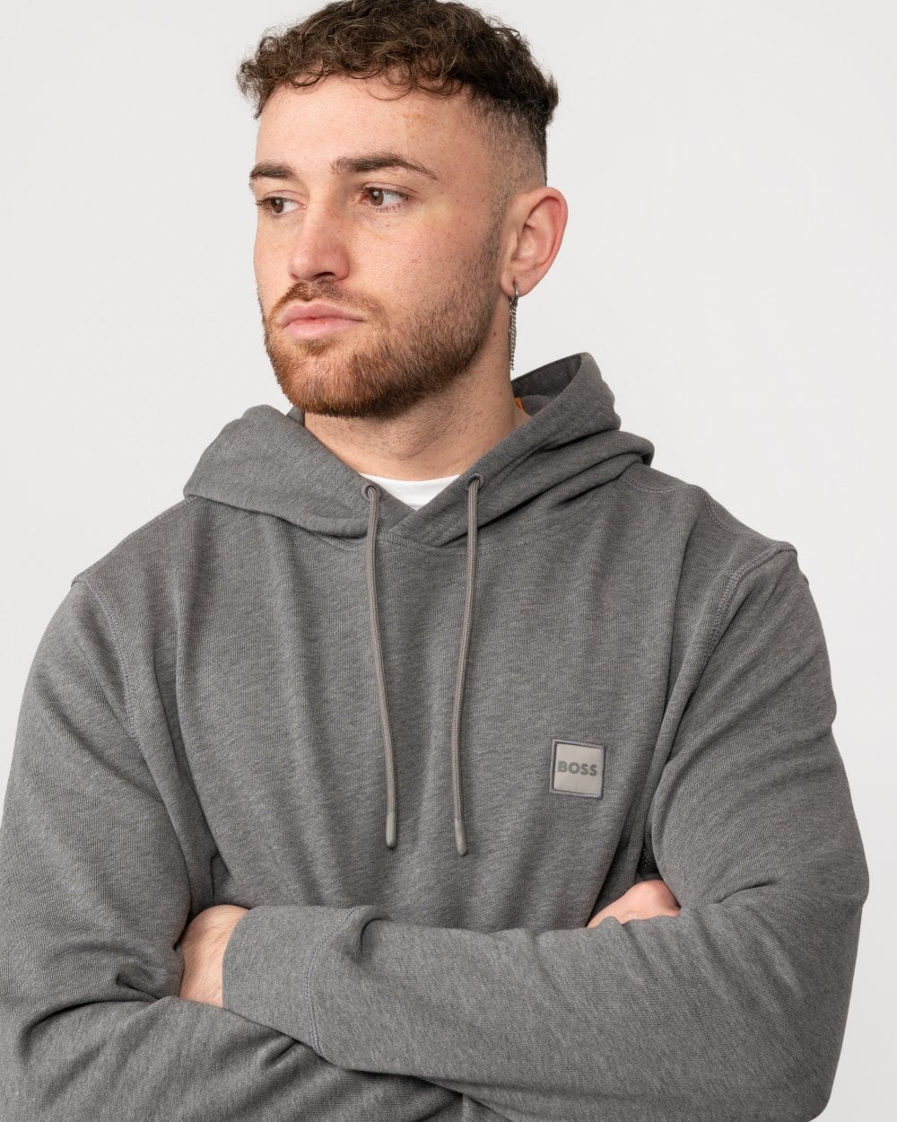 BOSS Orange Wetalk Mens Pullover Hoodie With Logo Patch - Light/Pastel Grey 051