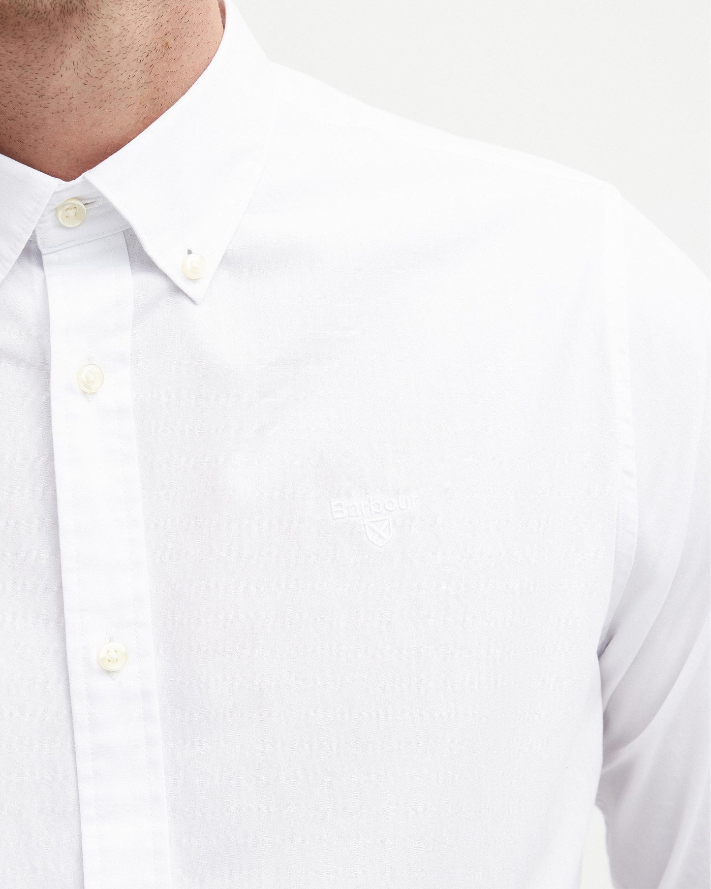 Barbour Crest Poplin Mens Long Sleeve Tailored Shirt - White