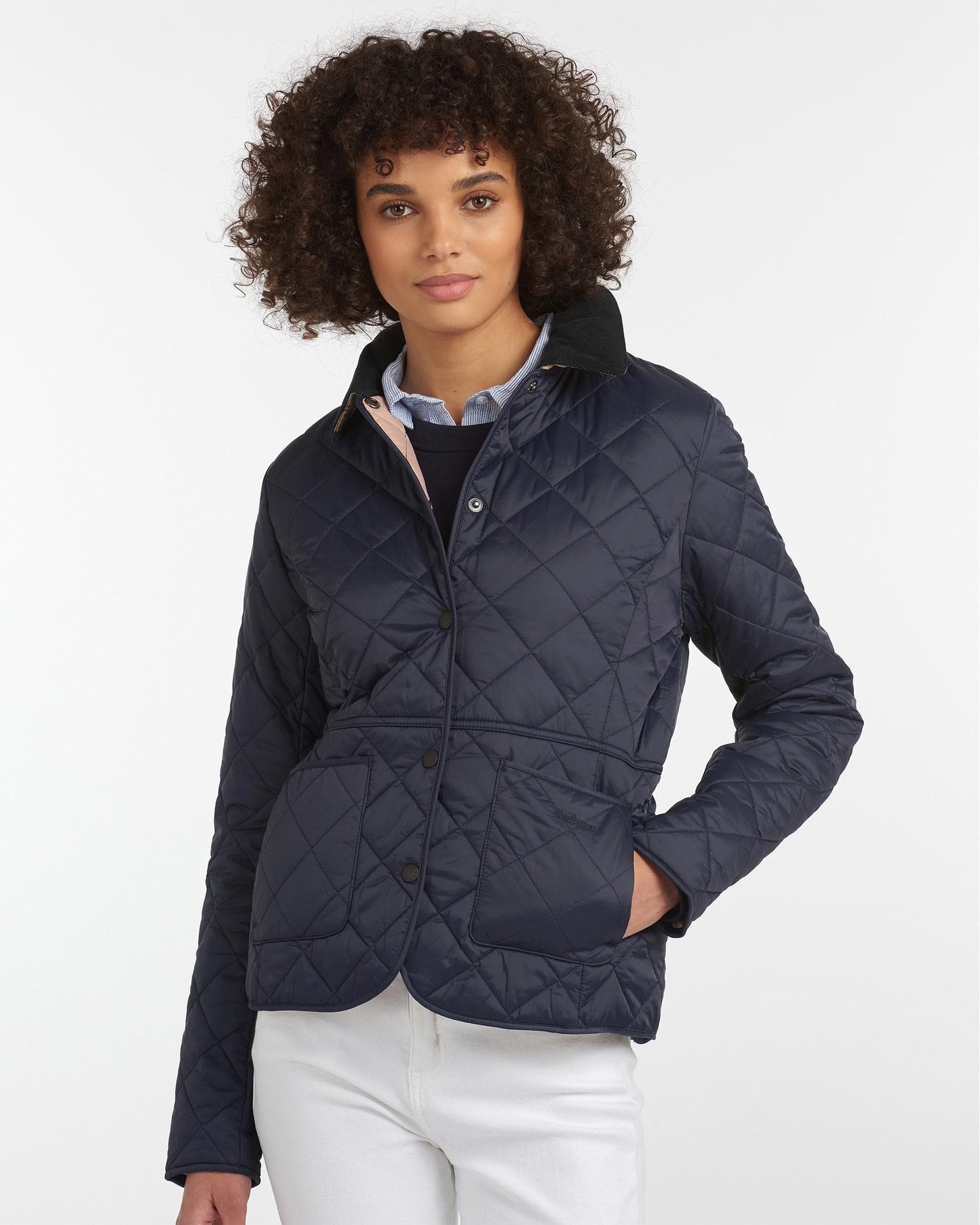 Barbour Deveron Quilted Womens Jacket - Navy/Pale Pink