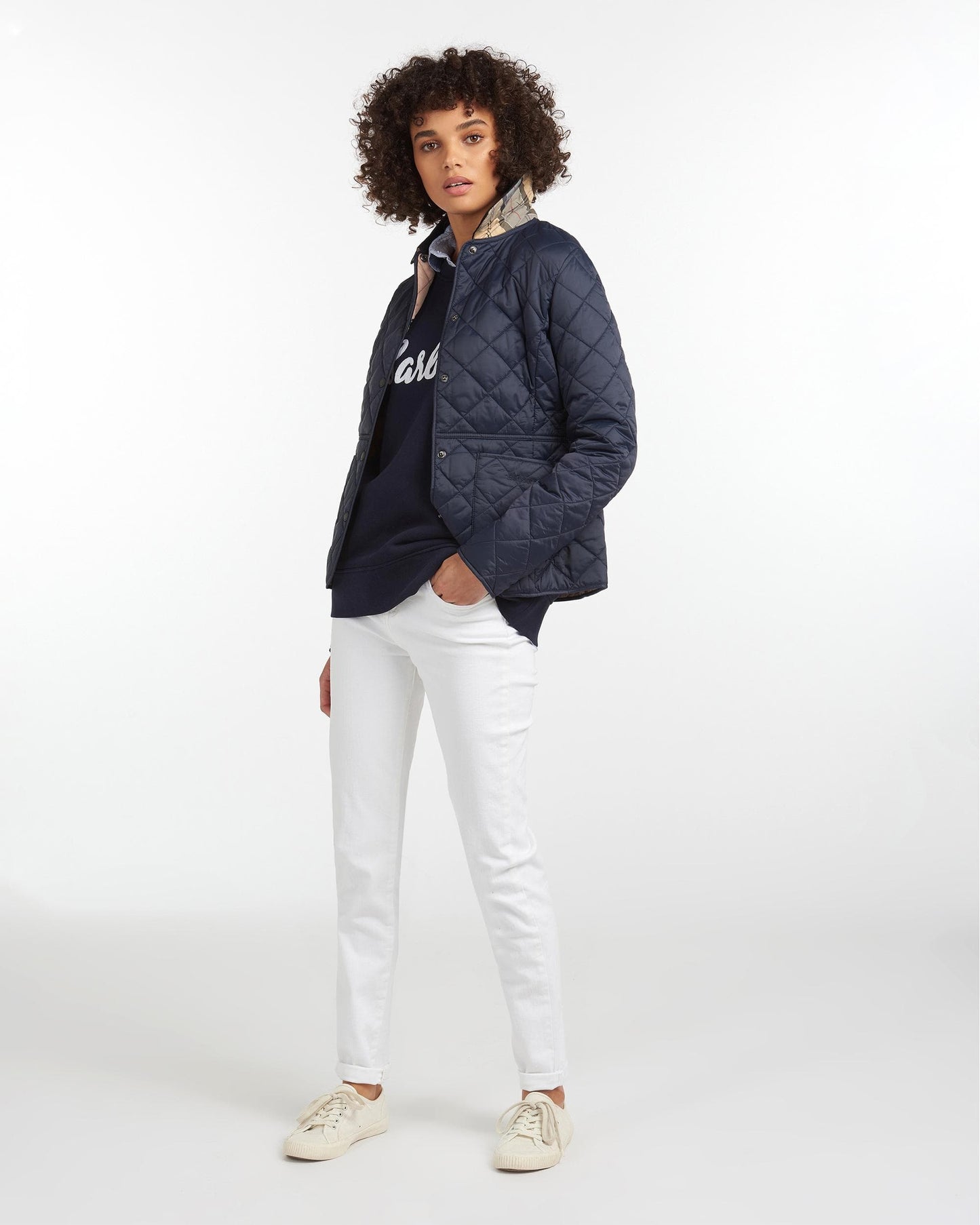 Barbour Deveron Quilted Womens Jacket - Navy/Pale Pink