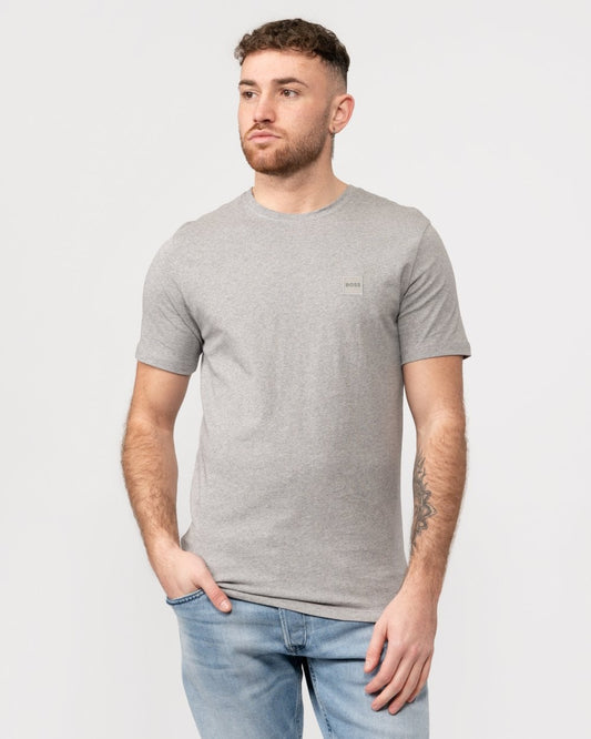 BOSS Orange Tales Mens Cotton-Jersey T-shirt With Logo Patch - Light/Pastel Grey 051